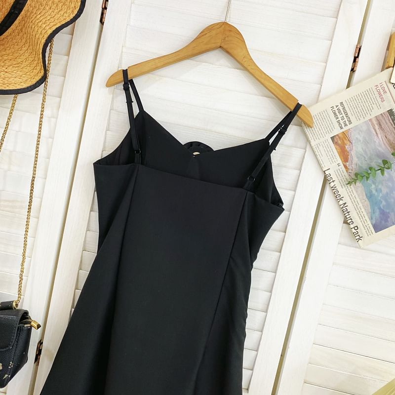 Shirred Mini A-Line Dress with Thin Straps