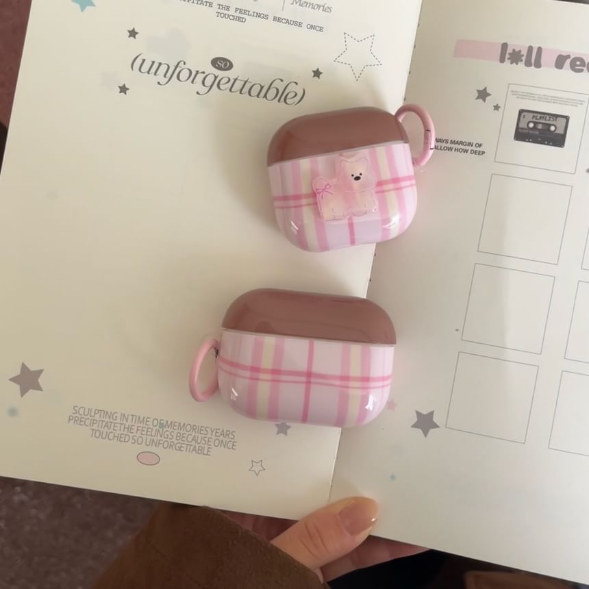 Plaid AirPods / Pro Earphone Case Skin / Dog Adhesive Decoration / Set
