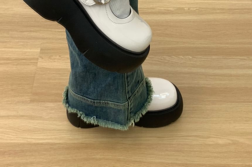 Platform Frill Trim Buckled Patent Leather Mary Jane Shoes