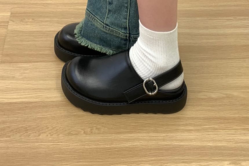 Platform Plain Buckled Faux Leather Slingback Clogs