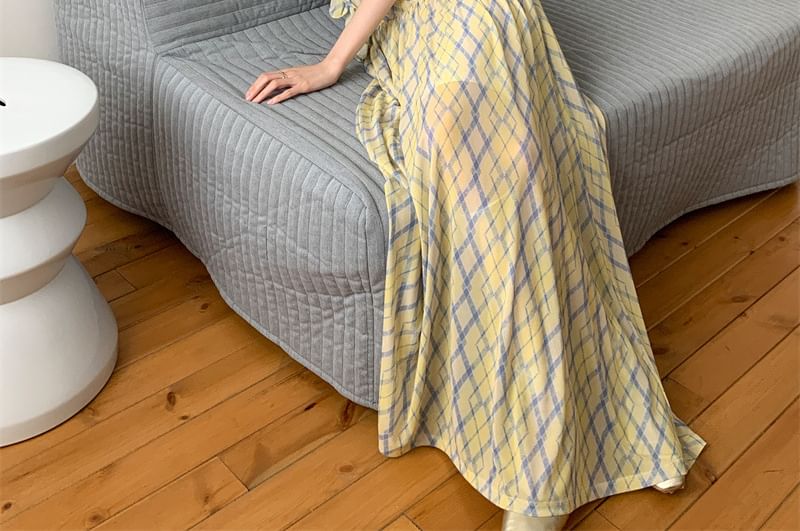 Argyle Ruffle Trim Maxi A-Line Sundress