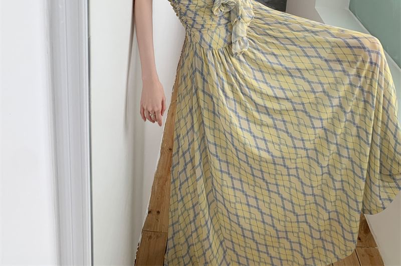 Argyle Ruffle Trim Maxi A-Line Sundress
