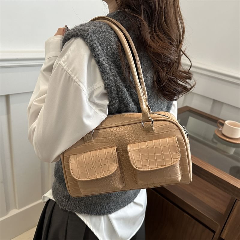 Multi-Pocket Faux Leather Shoulder Bag