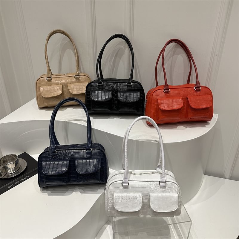 Multi-Pocket Faux Leather Shoulder Bag