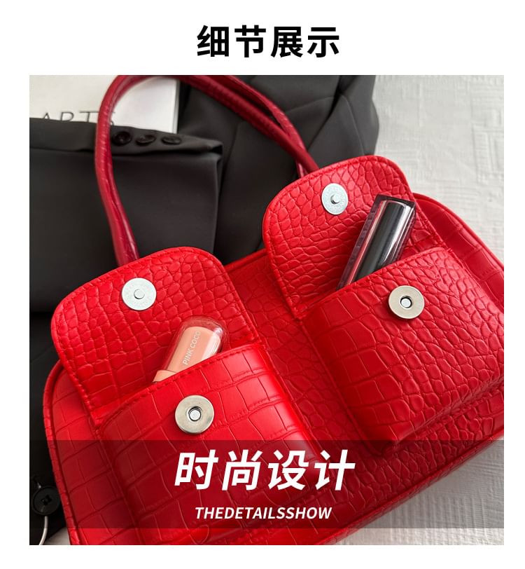 Multi-Pocket Faux Leather Shoulder Bag