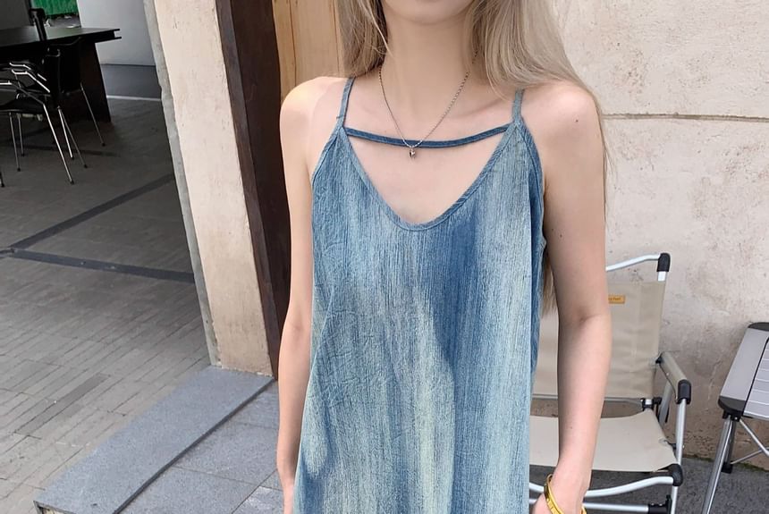V-Neck Tie Dye Maxi A-Line Spaghetti Strap Dress