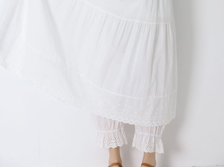 Lace Trimmed Maxi A-Line Dress - Thin Strap