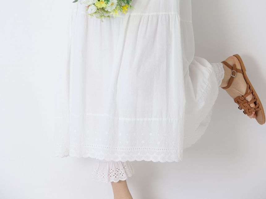 Lace Trimmed Maxi A-Line Dress - Thin Strap