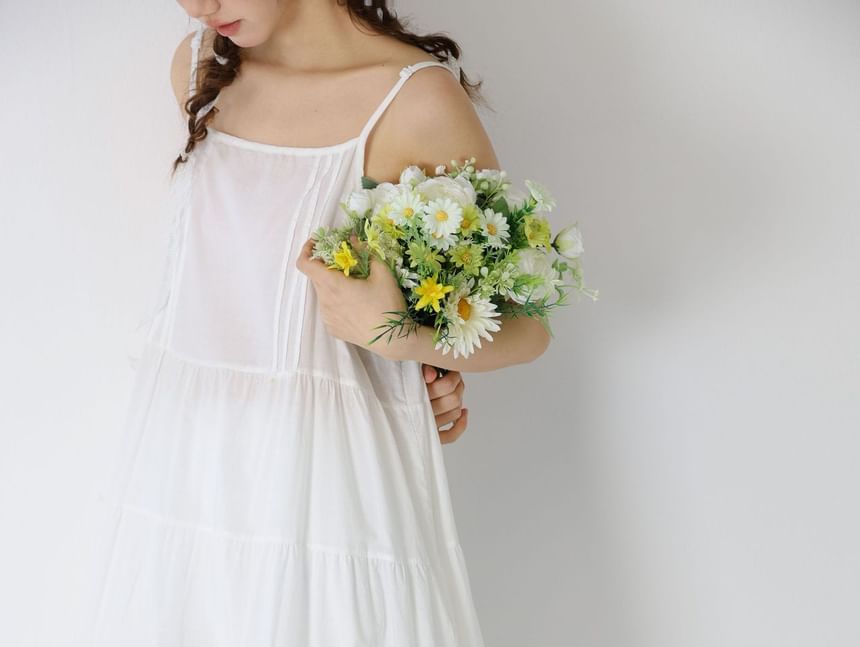 Lace Trimmed Maxi A-Line Dress - Thin Strap