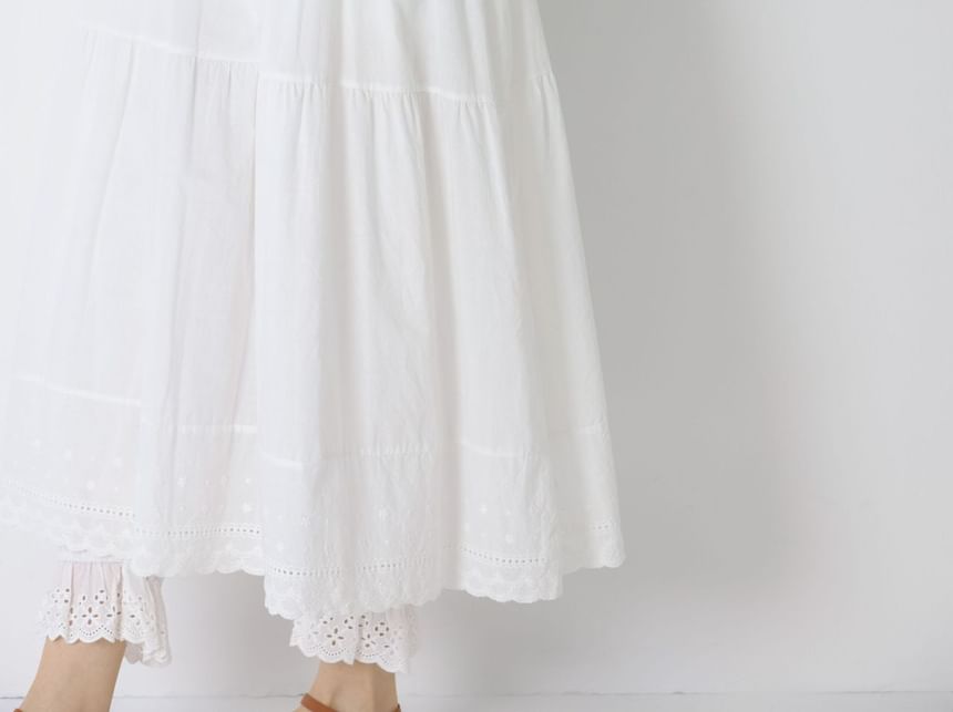 Lace Trimmed Maxi A-Line Dress - Thin Strap