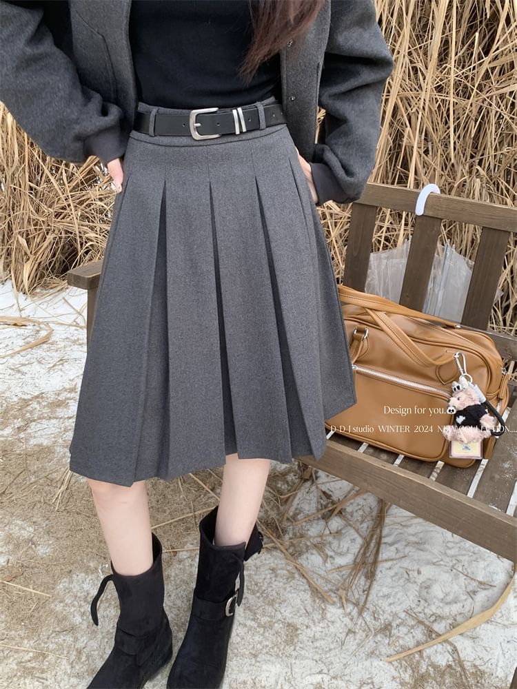 Elevated Waist Pleated Midi Skirt