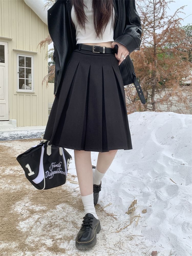 Elevated Waist Pleated Midi Skirt