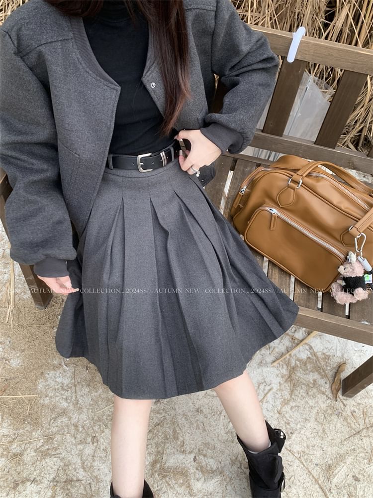 Elevated Waist Pleated Midi Skirt