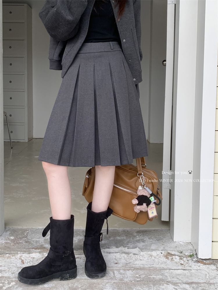 Elevated Waist Pleated Midi Skirt