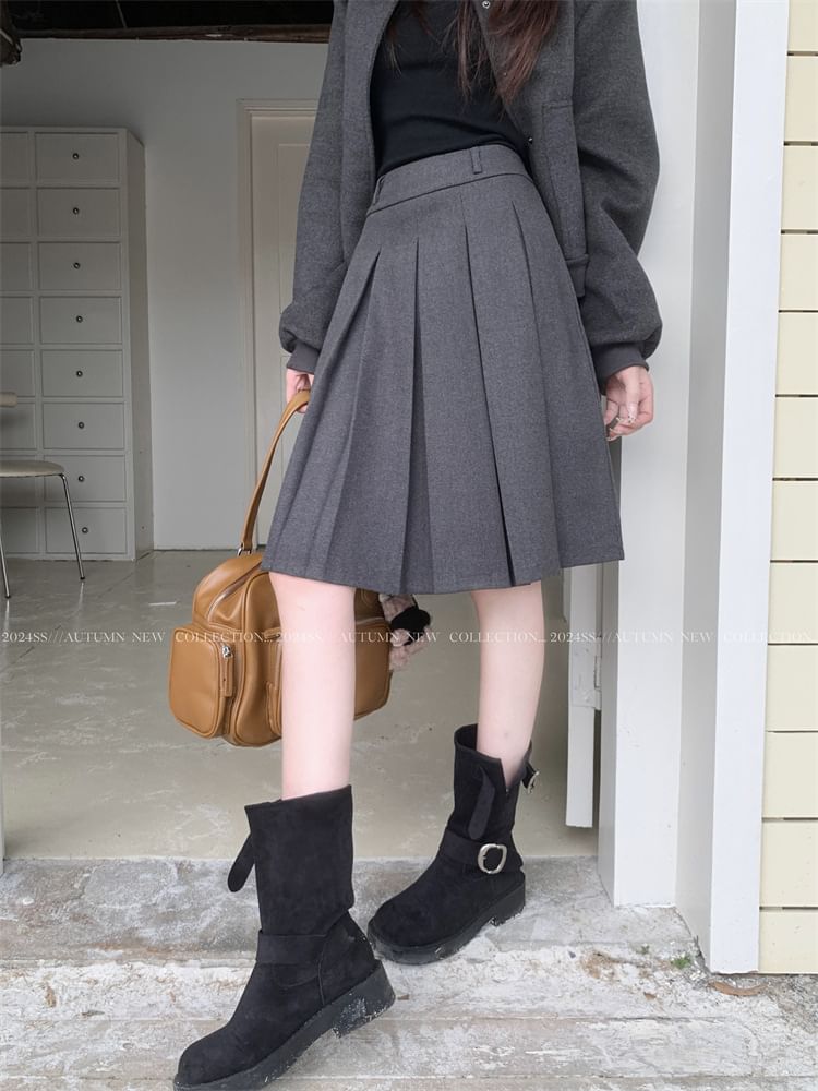 Elevated Waist Pleated Midi Skirt