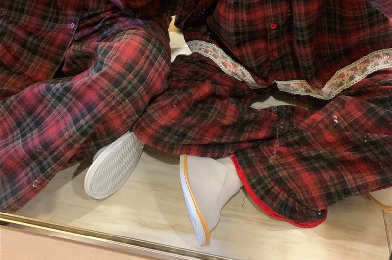 Couple Matching Long-Sleeve Plaid Pajama Shirt / Pants / Lace Trim Bow Shirt / Set