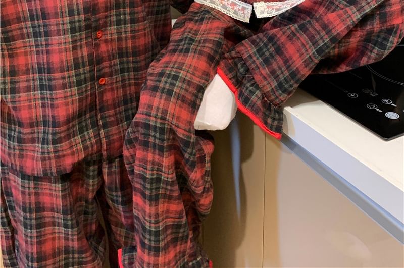Couple Matching Long-Sleeve Plaid Pajama Shirt / Pants / Lace Trim Bow Shirt / Set