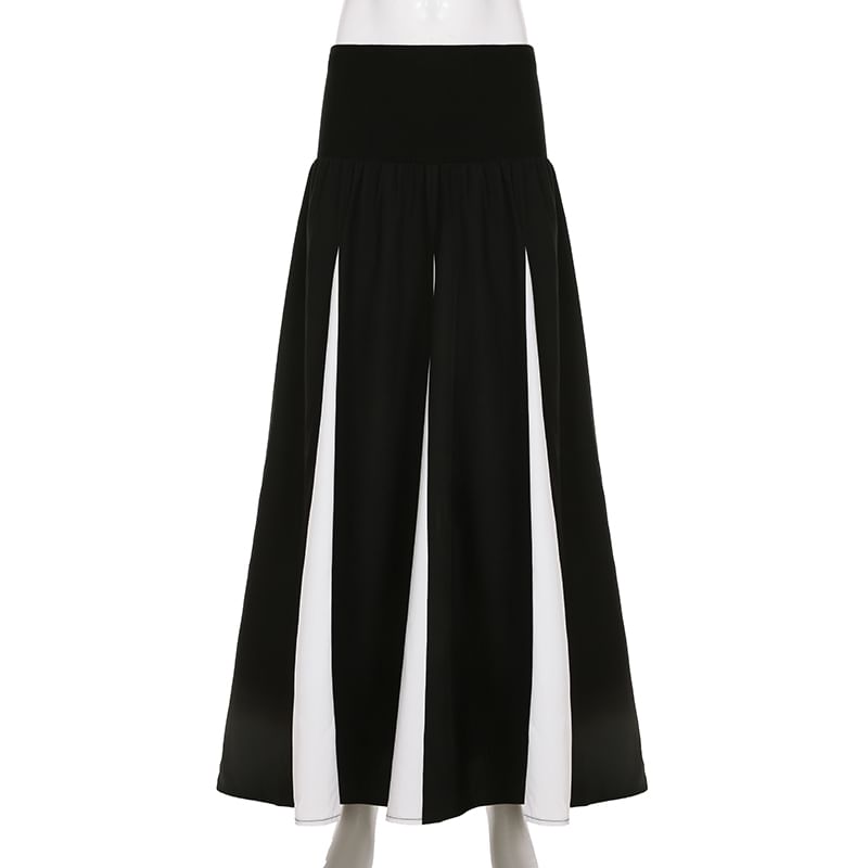 Two-Tone Panel Maxi Skirt with Mid Rise Fit