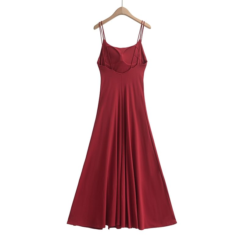 Plain Padded Slit Maxi A-Line Spaghetti Strap Dress