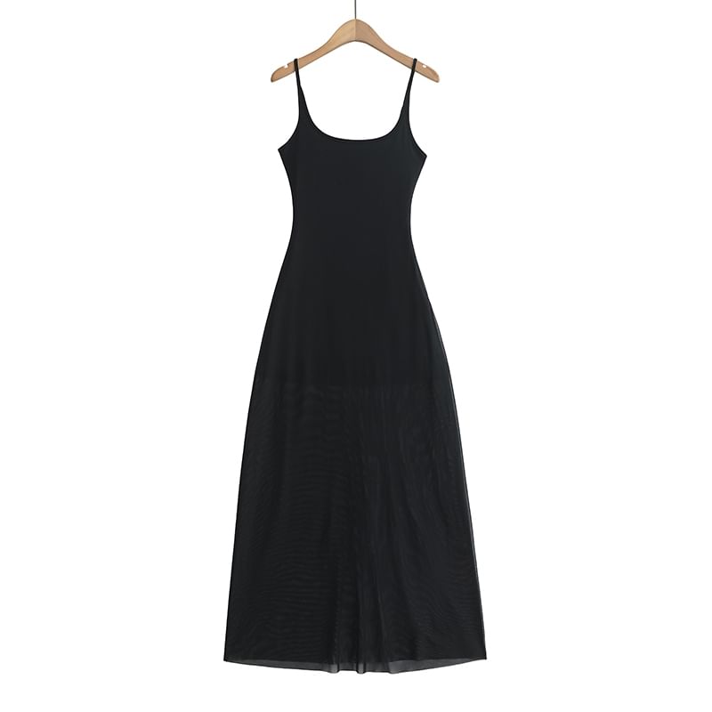 Plain Mesh Maxi A-Line Spaghetti Strap Dress