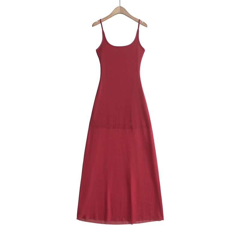 Plain Mesh Maxi A-Line Spaghetti Strap Dress