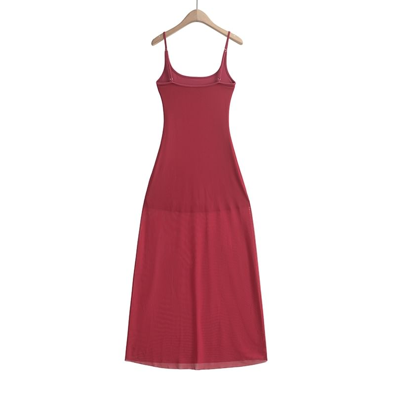 Plain Mesh Maxi A-Line Spaghetti Strap Dress