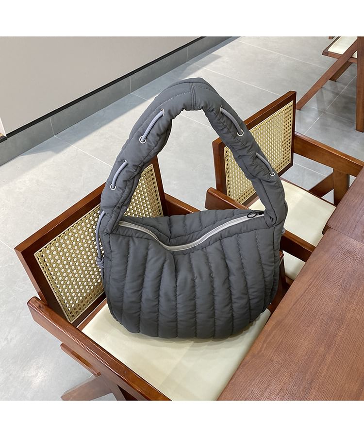 Plain Quilted Fabric Shoulder Bag
