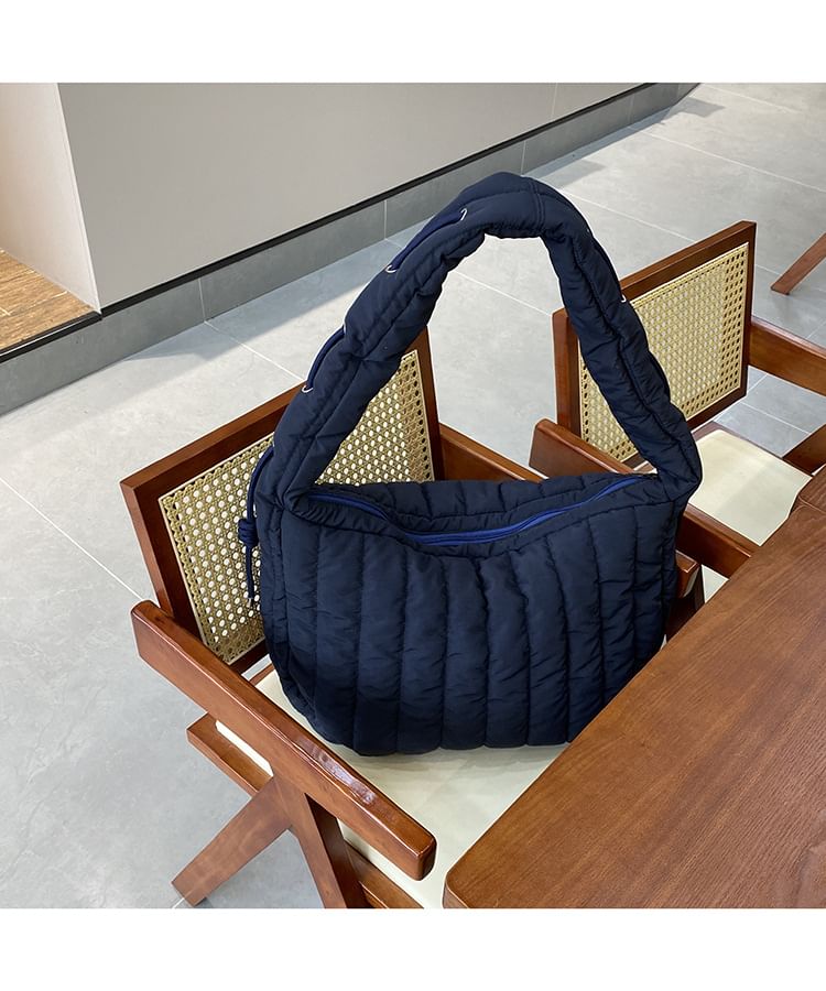 Plain Quilted Fabric Shoulder Bag