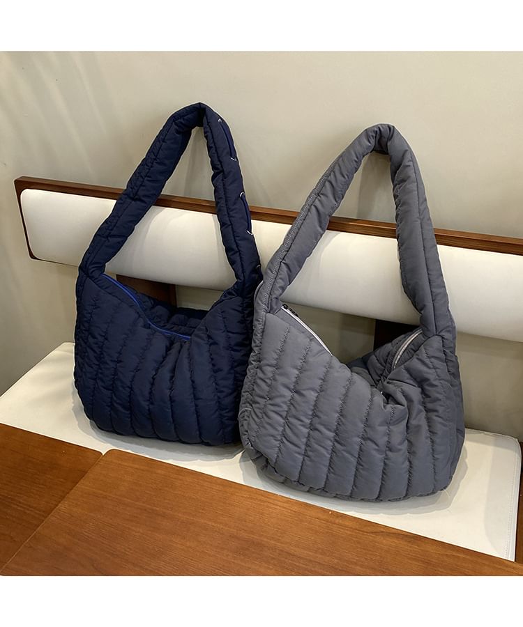 Plain Quilted Fabric Shoulder Bag