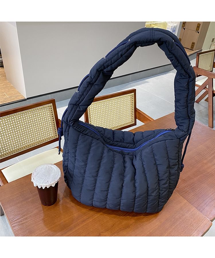 Plain Quilted Fabric Shoulder Bag
