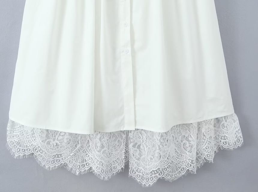 V-Neck Lace Midi A-Line Spaghetti Strap Dress
