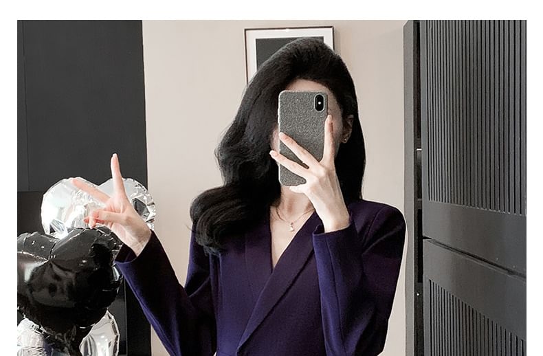 Shawl Lapel Hidden Button Blazer with Cropped Suit Pants, Mini Skirt, and V-Neck Blouse Set