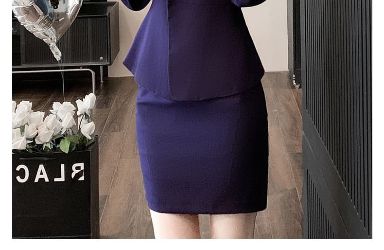 Shawl Lapel Hidden Button Blazer with Cropped Suit Pants, Mini Skirt, and V-Neck Blouse Set