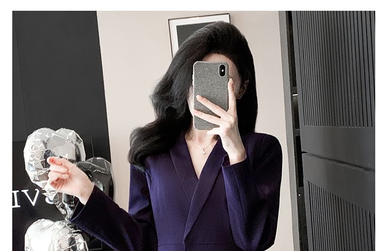 Shawl Lapel Hidden Button Blazer with Cropped Suit Pants, Mini Skirt, and V-Neck Blouse Set