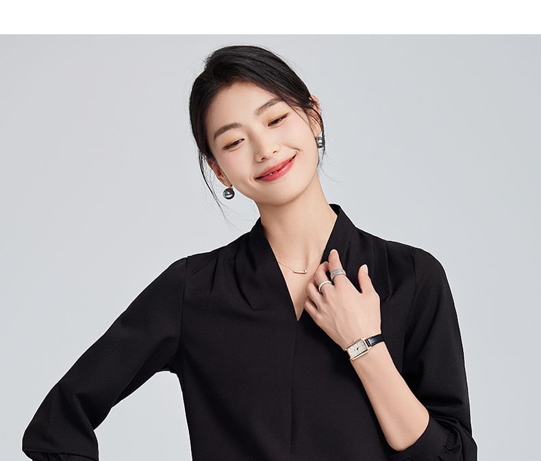 Long Sleeve V-Neck Blouse with Straight Leg Trousers and Mini Pencil Skirt Set