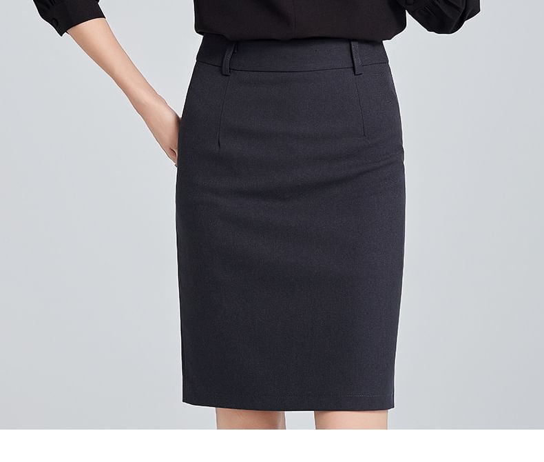 Long Sleeve V-Neck Blouse with Straight Leg Trousers and Mini Pencil Skirt Set