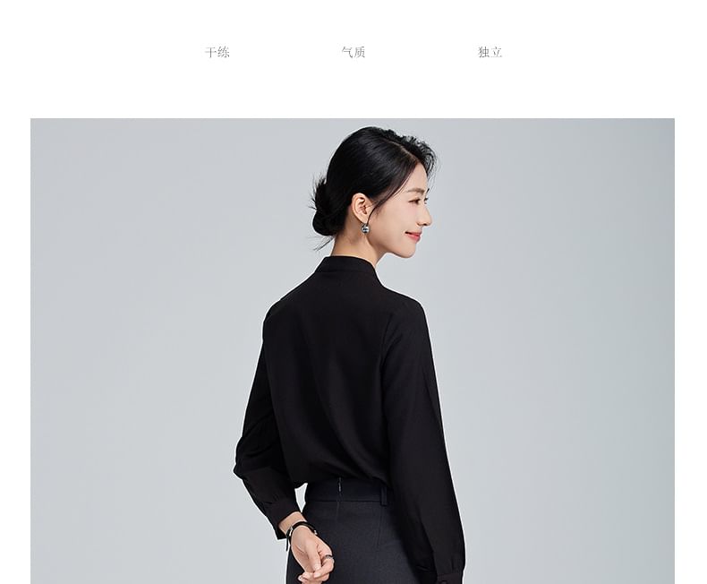 Long Sleeve V-Neck Blouse with Straight Leg Trousers and Mini Pencil Skirt Set