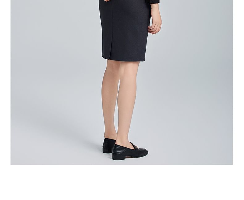 Long Sleeve V-Neck Blouse with Straight Leg Trousers and Mini Pencil Skirt Set