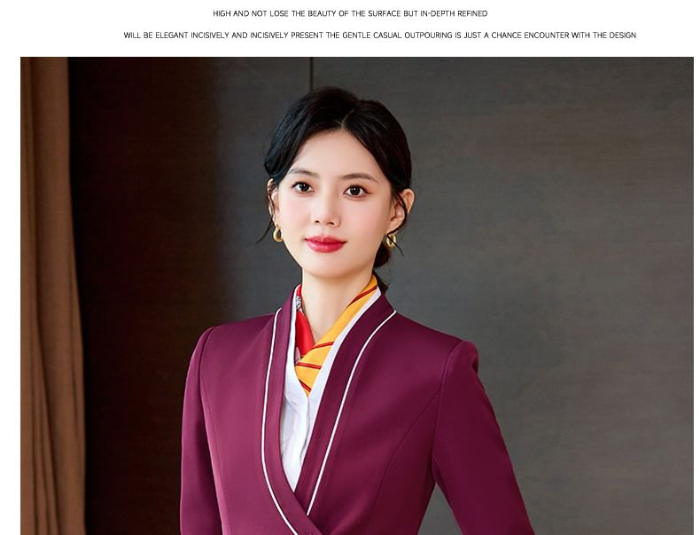 V-Neck Contrast Trim Wrap Blazer with Vest, Cropped Trousers, Mini Skirt, and Blouse Set