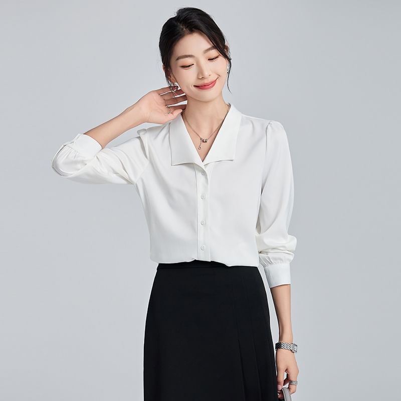 Long Sleeve Collared Blouse with High Rise Pleated Midi Flared Skirt Set