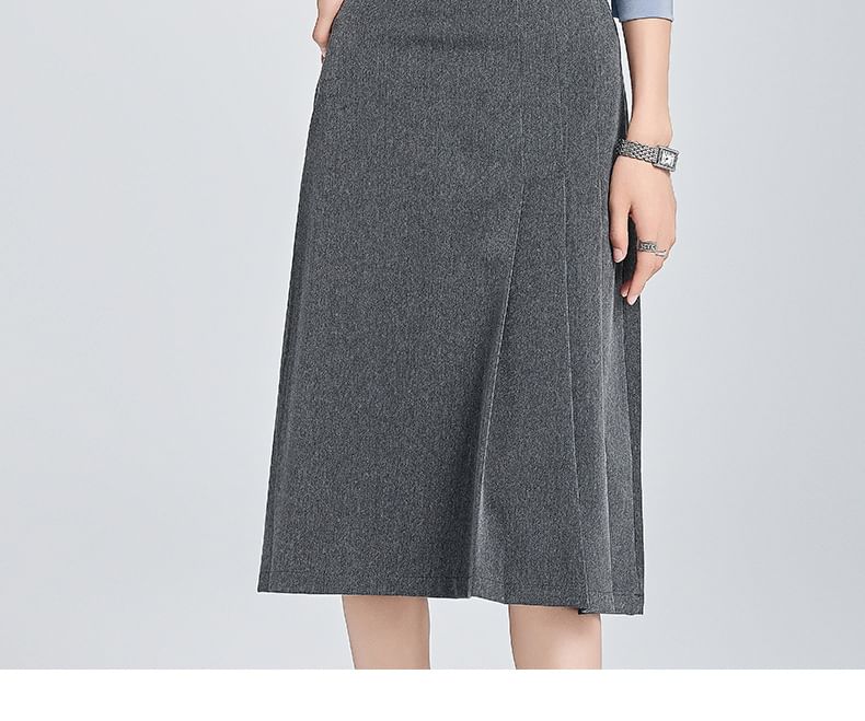 Long Sleeve Collared Blouse with High Rise Pleated Midi Flared Skirt Set