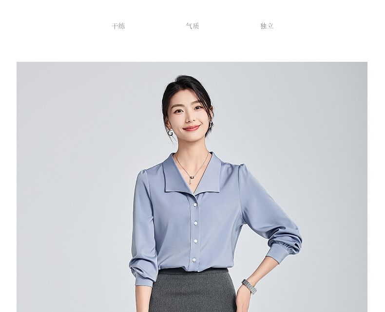 Long Sleeve Collared Blouse with High Rise Pleated Midi Flared Skirt Set