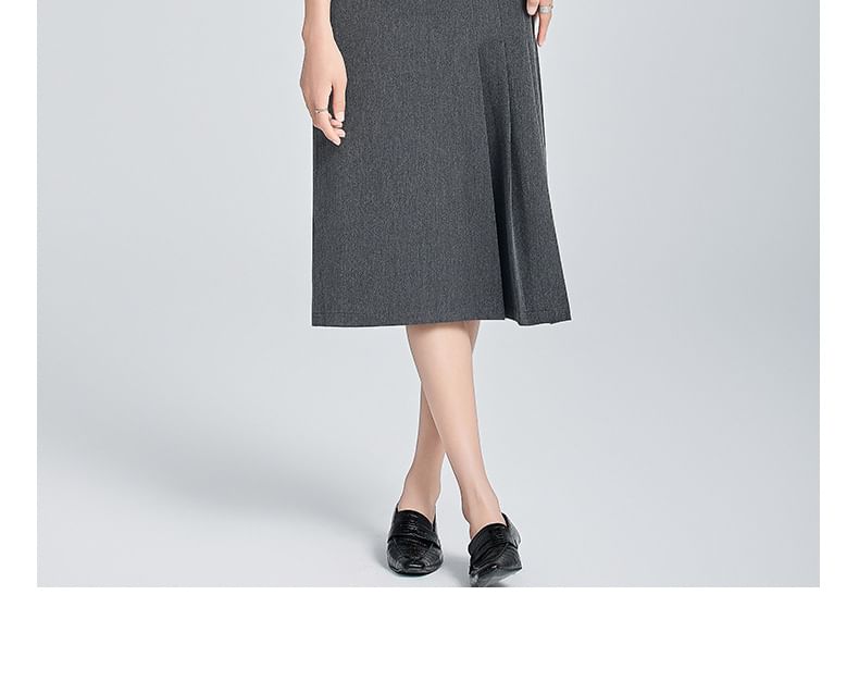 Long Sleeve Collared Blouse with High Rise Pleated Midi Flared Skirt Set