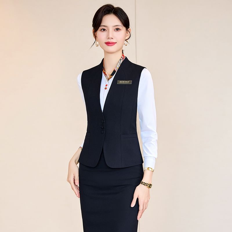 Vest, Straight Leg Pants, Pencil Skirt, and Shirt Multi-Piece Set