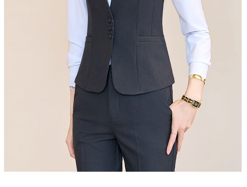 Vest, Straight Leg Pants, Pencil Skirt, and Shirt Multi-Piece Set