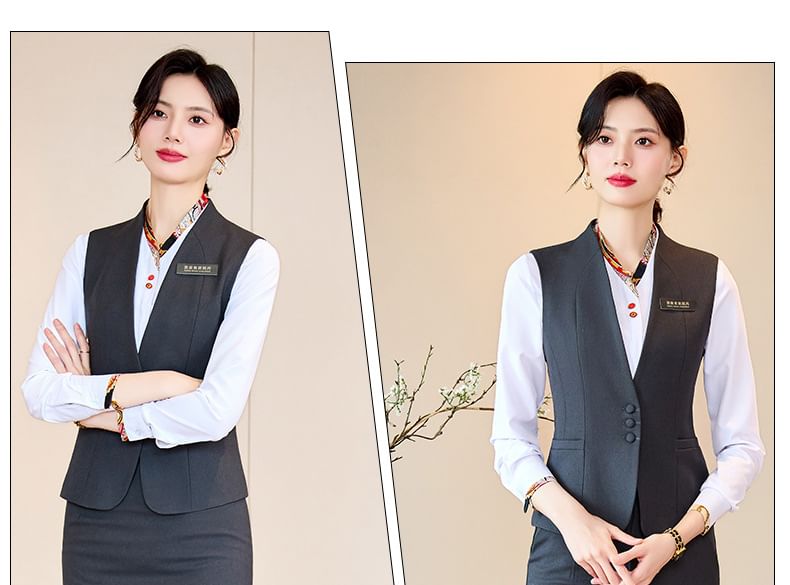 Vest, Straight Leg Pants, Pencil Skirt, and Shirt Multi-Piece Set