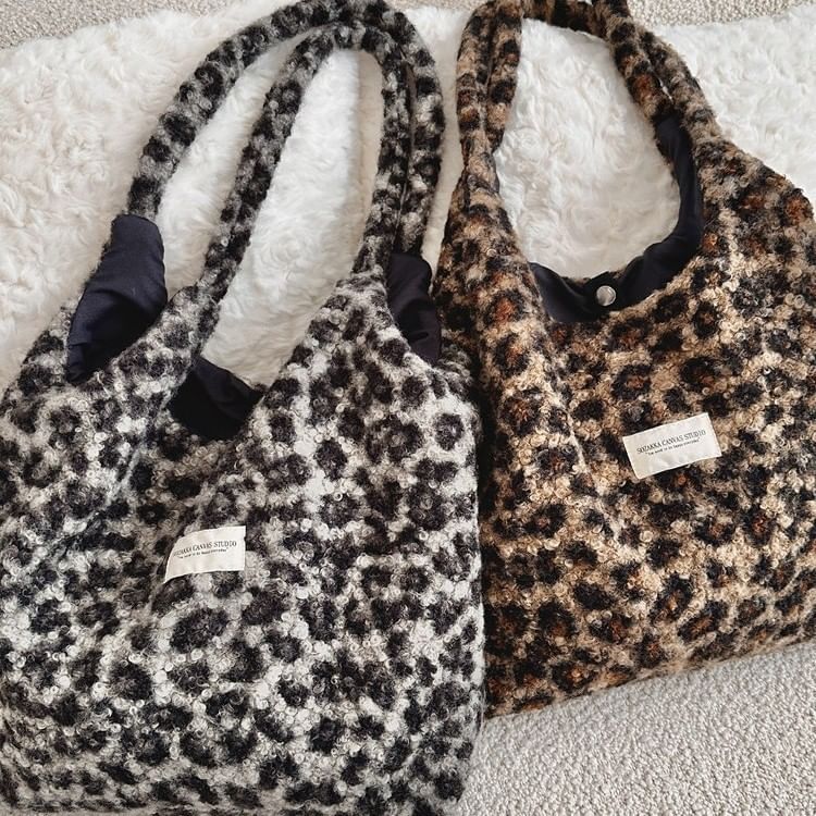 Leopard Patterned Boucle Tote Bag (Various Designs)