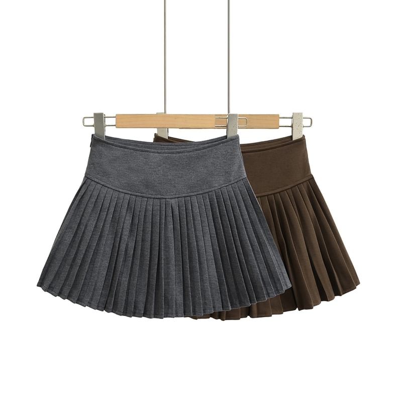 High Rise Smooth Pleated Flared Mini Skirt