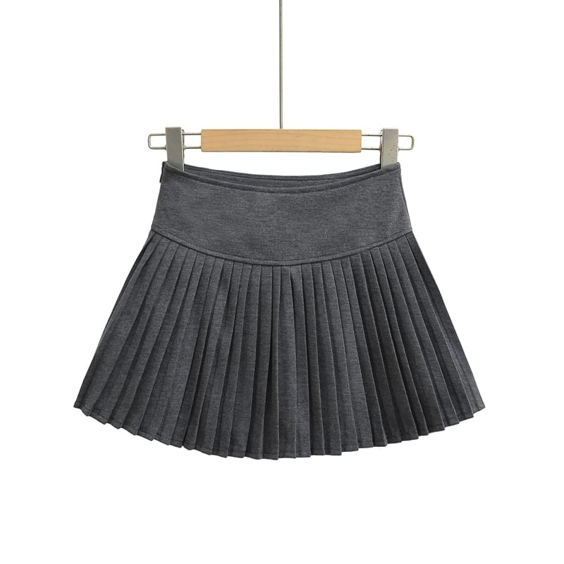 High Rise Smooth Pleated Flared Mini Skirt