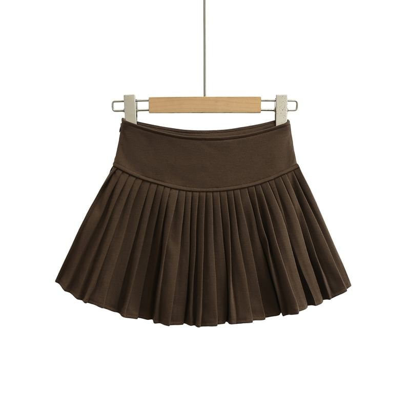 High Rise Smooth Pleated Flared Mini Skirt